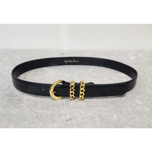 Vintage Paloma Picasso Womens Black Leather Belt with Gold-Tone Buckle-Size XS main image 12
